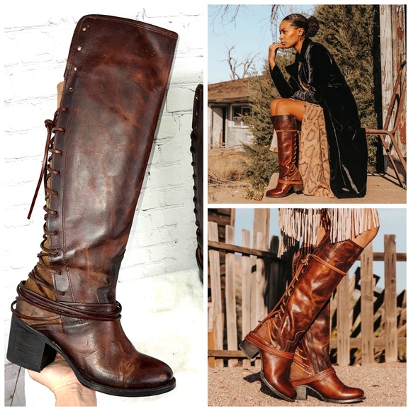 Freebird by Steven Shoes - |•FREEBIRD BY STEVEN•| COAL • Worn Once• Lace Up Back Riding Boot • Cognac